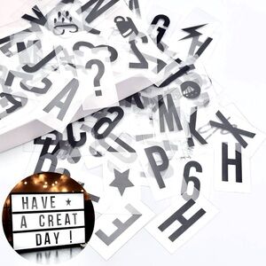94 Pc Set Light Box Letters, Numbers, Symbols & Emojis in Black NWT - 2.5”x1.5”